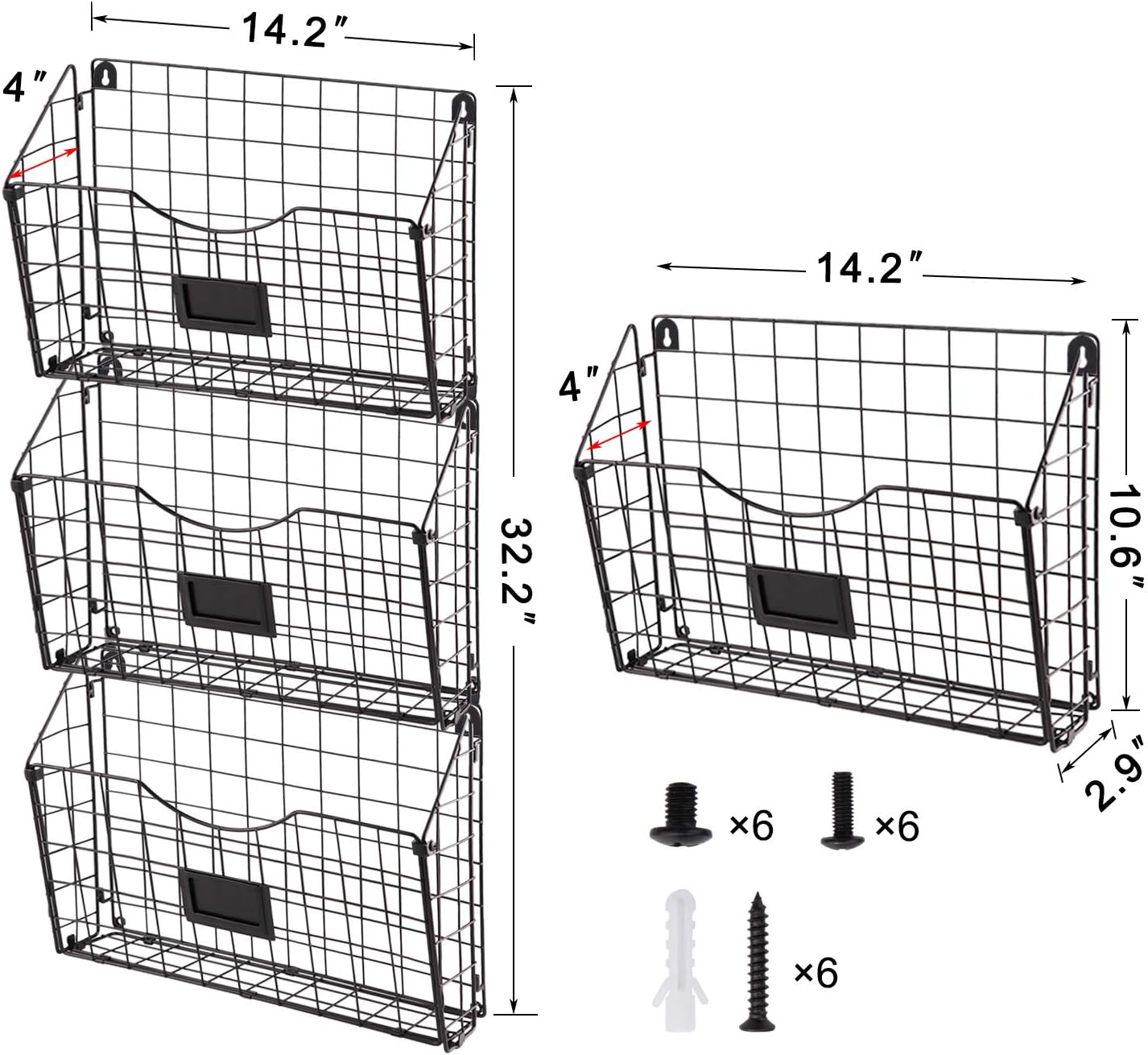 X-cosrack Stackable Hanging Wall Files Rack&3-Tier Metal Folder Wall File Holder with Tag Slot Mounts on Wall and Door for Office, Home, and Work Easy Organizing, Black(Patent Pending) : Office Products