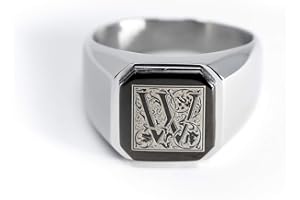 Tioneer Jewelry | Stainless Steel Letter Alphabet Initial Ring | Square Flat Top Ring for Men & Women | Stainless Steel Jewelry, (Black, Gold, Silver), Size 7-16