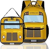 Corxiren School Bus Backpack with Lunch Box, Cute Daypack 17-inch School Bus Lover Gift