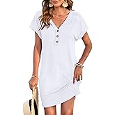MOLERANI Women's Casual T Shirt V Neck Dress Summer Button Mini Sundresses