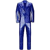 Men’s 2 Pieces Disco Costume Jacket Pants Outfit Set Adult 70s Shiny Metallic Sequin Halloween Cosplay Party Suit