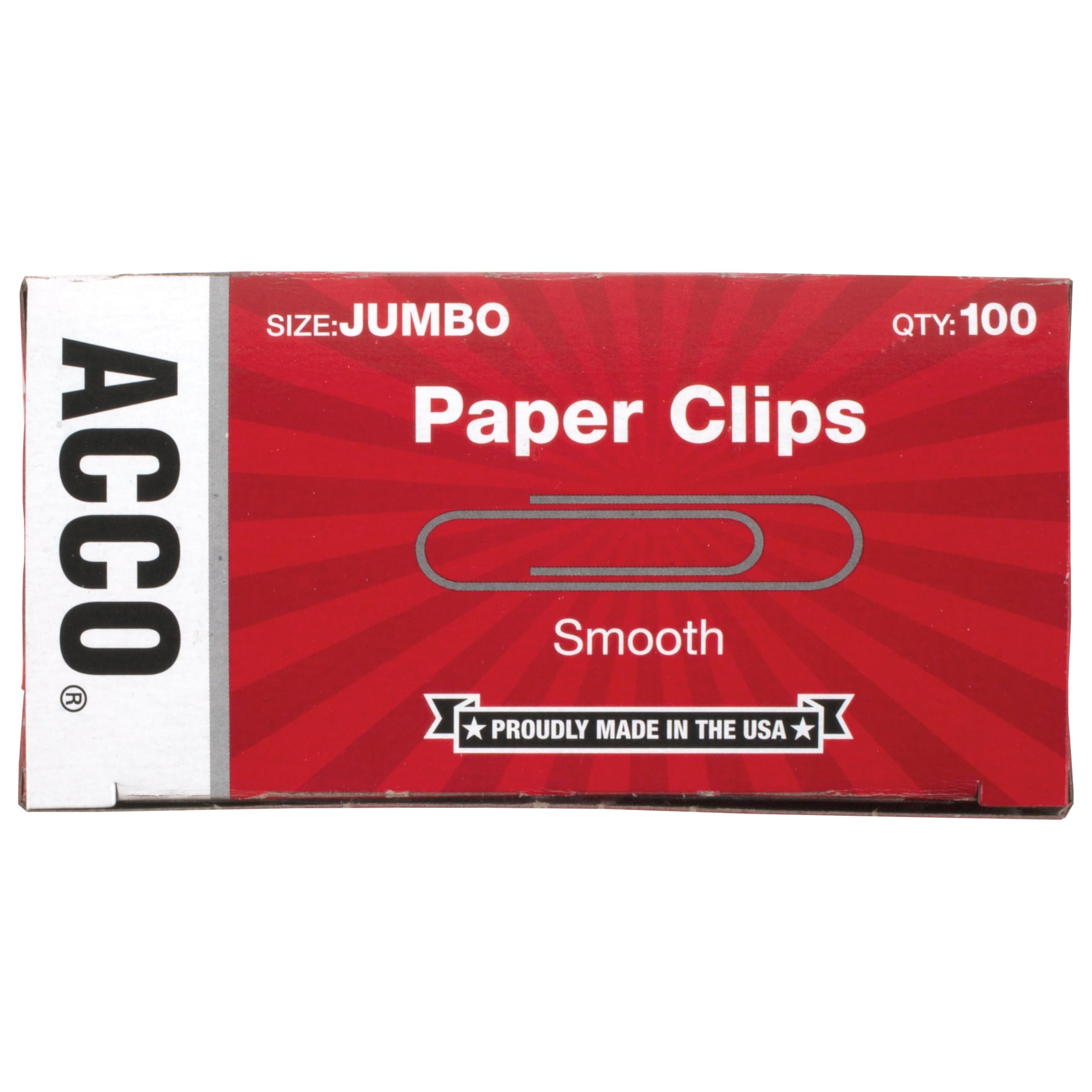 Photo 1 of ACCO Paper Clips, Jumbo, Smooth, 100 Clips/Box, 1 Box (72580)