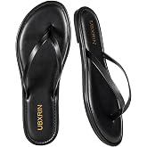 UBXRIN Womens Memory Foam Flip Flops Vegan Leather Sandals | Cushioned Summer Beach Casual Non Slip Thong Flat Slides Shoes
