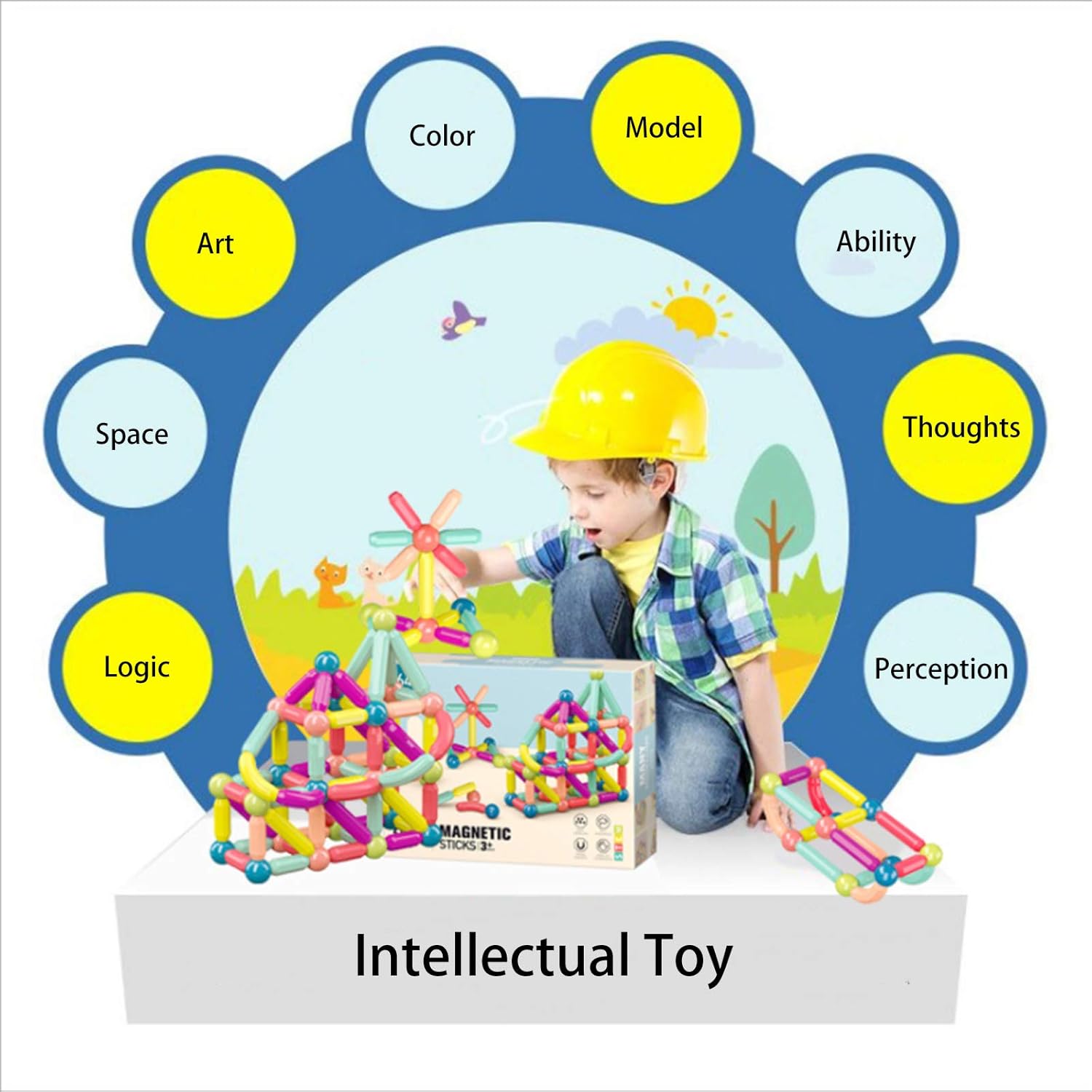64 PCS Magnetic Balls and Rods Building Sticks Blocks Set Vibrant Colors Different Sizes Curved Shapes Children Educational Stacking STEM Toys for Kid Age 3+: Toys & Games