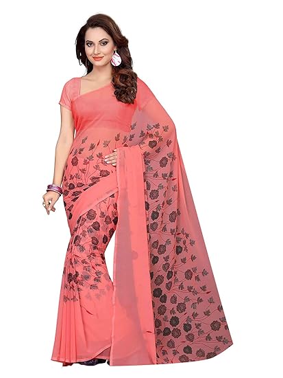 Womens Poly Georgette Printed Saree With Blouse Piece