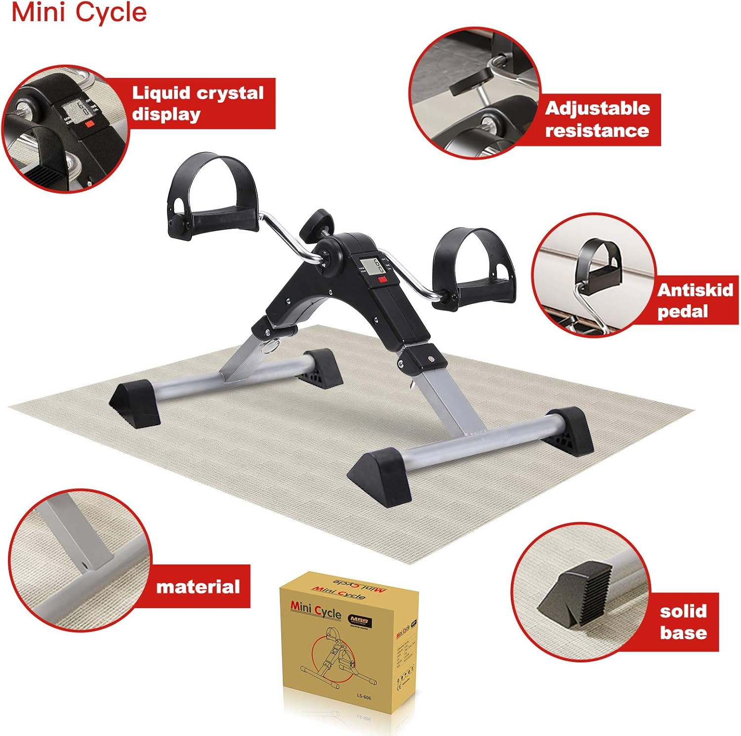 MBB Under Desk Cycle,Folding Pedal Exerciser,Mini Stationary Bike,Leg and Arm Exerciser Complimentary Triangle Anti - Slip Rubber Cover and Anti - Slip Pad: Health & Personal Care