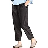 LaovanIn Women's Linen Cropped Pants Tapered Ankle Capris Trousers Elastic Waist