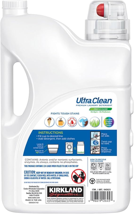 Kirkland Signature Ultra Clean Vloeibaar Wasmiddel 5 73 L 126 Wasbeurten Amazon Nl