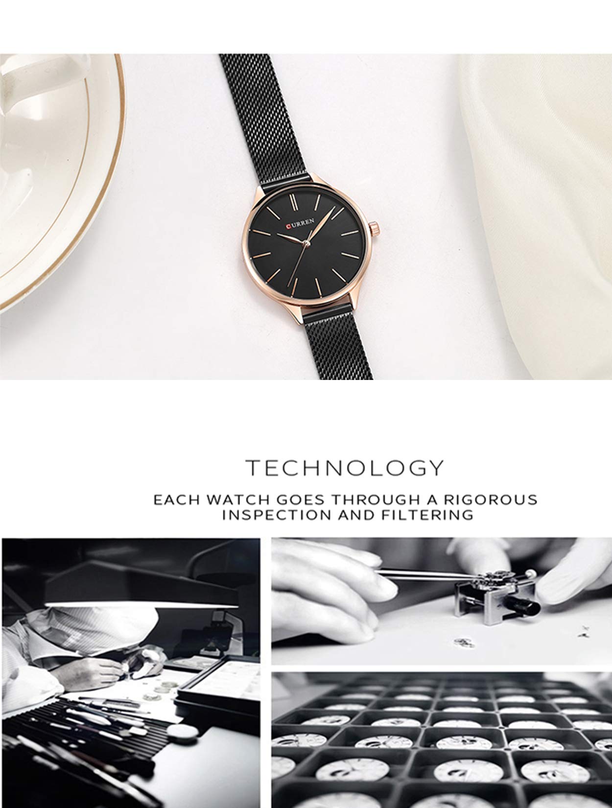 Frauen Uhr, Business Casual Wasserdicht Quarz Armbanduhr für Frau mit Schwarz Edelstahl Mesh Band