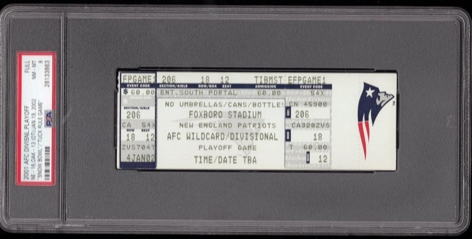 Amazon Com 2001 Patriots Vs Raiders Afc Division Game Full Ticket Psa 8 Nm Mt Tuck Rule Sports Collectibles