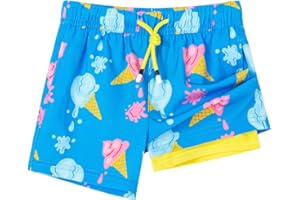 SURF CUZ Boys Swim Trunks with Boxer Brief Liner 2 in 1 Toddler Stretch Swimsuit Shorts Quick Dry Swimming Bathing Suit