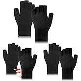 MENOLY Winter Fingerless Gloves 3 Pairs,Warm Stretchy Half Finger Knit Gloves Typing Gloves One Size Fits Men Women Teens, Bl