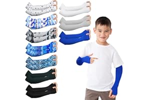 Mepase 10 Pairs Arm Sleeves for Kids Arm Sleeves for Boys UV Sun Protection Cooling Sleeves Youth Sport compression Sleeves