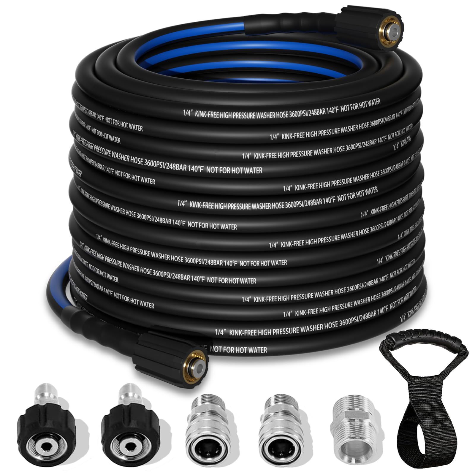 Photo 1 of Kink Resistant 1/4" Pressure Washer Hose 100FT, 3600 PSI Power Washer Hose Replacement with M22 Brass Thread Fitting, M22-14mm x 3/8" Quick Connect Couplers For Gas & Electric