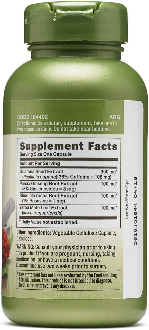 GNC Herbal Plus Energy Formula (100 Capsules): Health & Personal Care