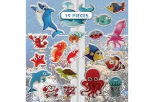 Ocean Sea Animal Gel Window Clings for Kids - Window Stickers for Toddlers, Gel Clings Window Decals Kids Jelly Reusable Sticker - Home Car Plane Airplane Activities - Underwater Life (Jesplay USA)