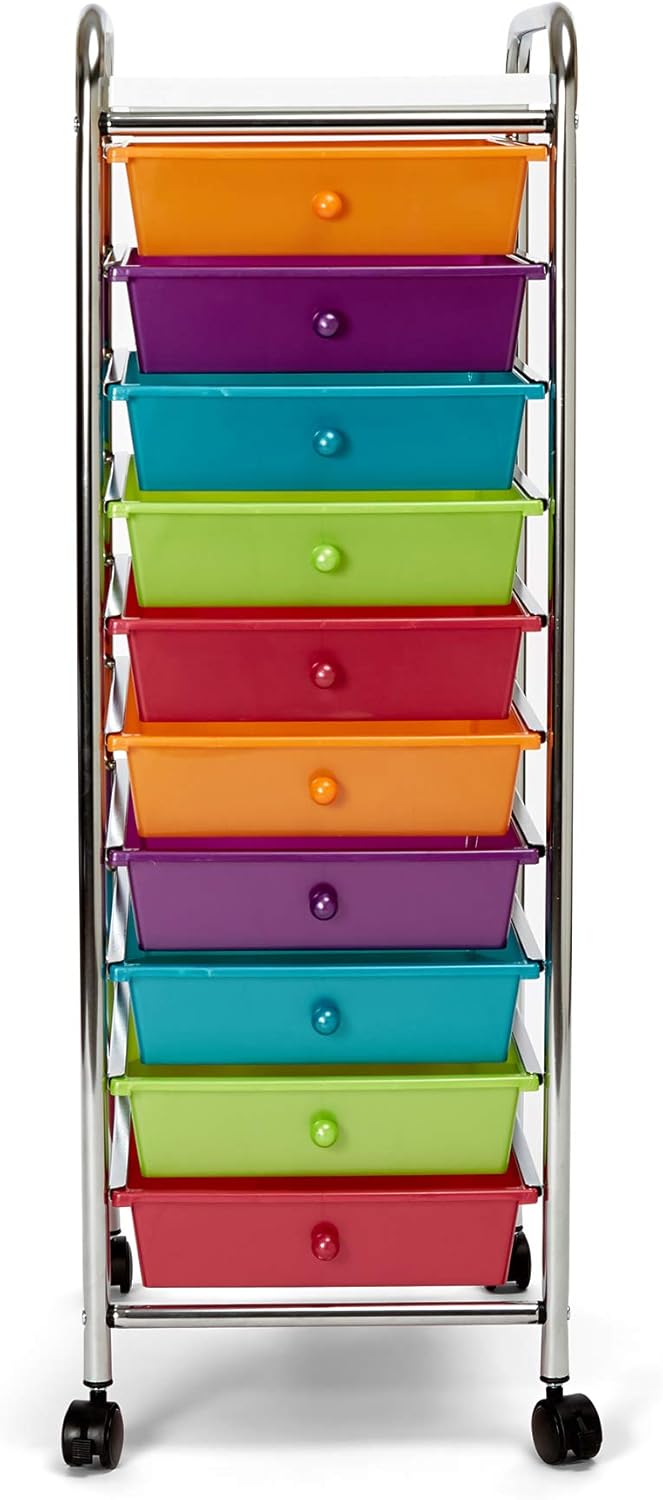 Seville Classics 10-Drawer Multipurpose Mobile Rolling Utility Storage Organizer with Tray Cart, Multicolor (Pearlized): Home & Kitchen
