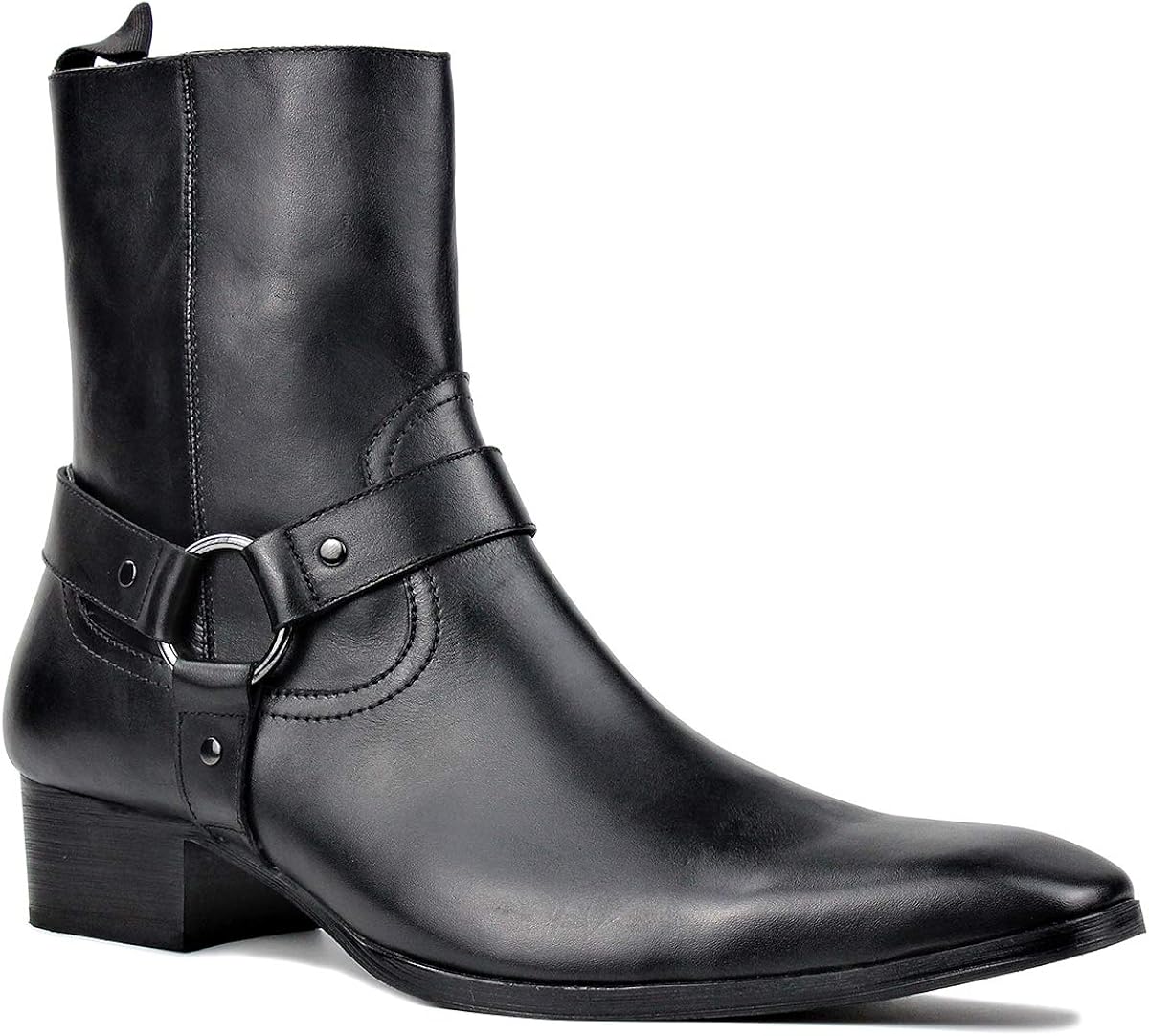 Men Chelsea Ankle Boots Genuine Leather Western Cowboy Boots with Side