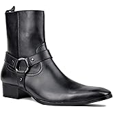 OSSTONE Men Chelsea Ankle Boots Leather Chukka Motorcycle Boots with Side Zipper Heel Retro Dress Boots JY017