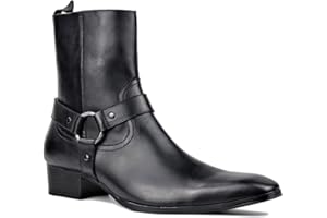 OSSTONE Men Chelsea Ankle Boots Leather Chukka Motorcycle Boots with Side Zipper Heel Retro Dress Boots JY017-R