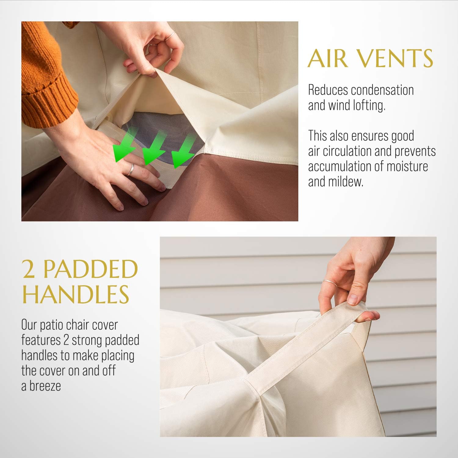 Signature Living Set of 2 Outdoor Waterproof Patio Chair Covers, Durable 600D UV-Coated Polyester Outdoor Chair Covers for All-Weather Protection (Tan, Large 40 Inch): Kitchen & Dining