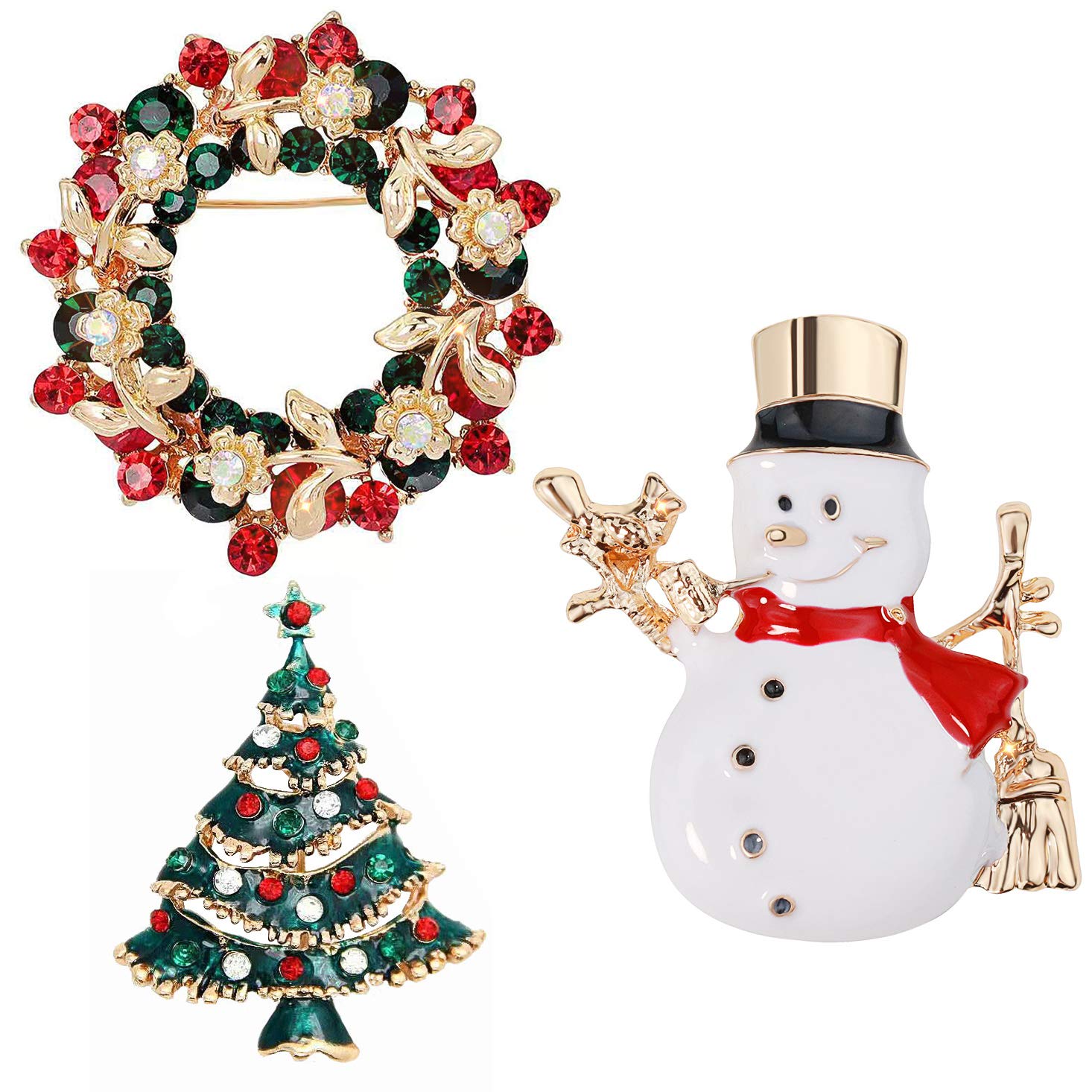 Gleamart 3Pcs Christmas Enamel Brooch Pin Set Snowman Christmas Tree Wreath Pin Gift