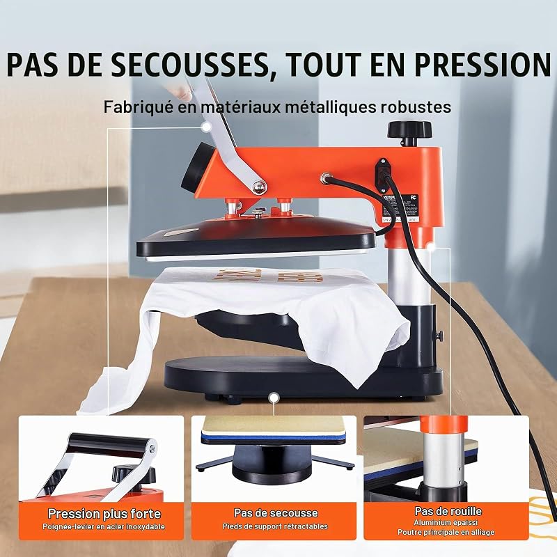 Pressa a Caldo 42 x 40 x 39 cm Macchina per Sublimazione Digitale Oscillante a 360° Pressa di Calore 5 in 1, per Magliette, Striscioni, Borse in Tela, Tazze per Cuscini, Riscaldamento Rapido — photo 5 sur 8