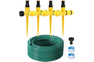 GEJRIO Garden above Ground Sprinkler System Kit for Lawn, 360° Adjustable Irrigation System, Lawn & Garden Sprinklers Watering System with 52.5FT Hose and 8 Pipe Connectors