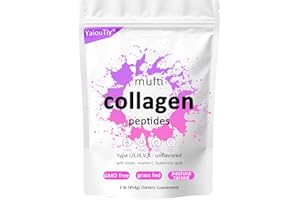 YAIOUTIY Multi Collagen Peptides, 16 Oz - Type I, II, III, V, X, Hydrolyzed Collagen Support for Skin, Hair, Nails & Joints, Unflavored, Gluten-Free, Dissolves Easily (1 Pack)