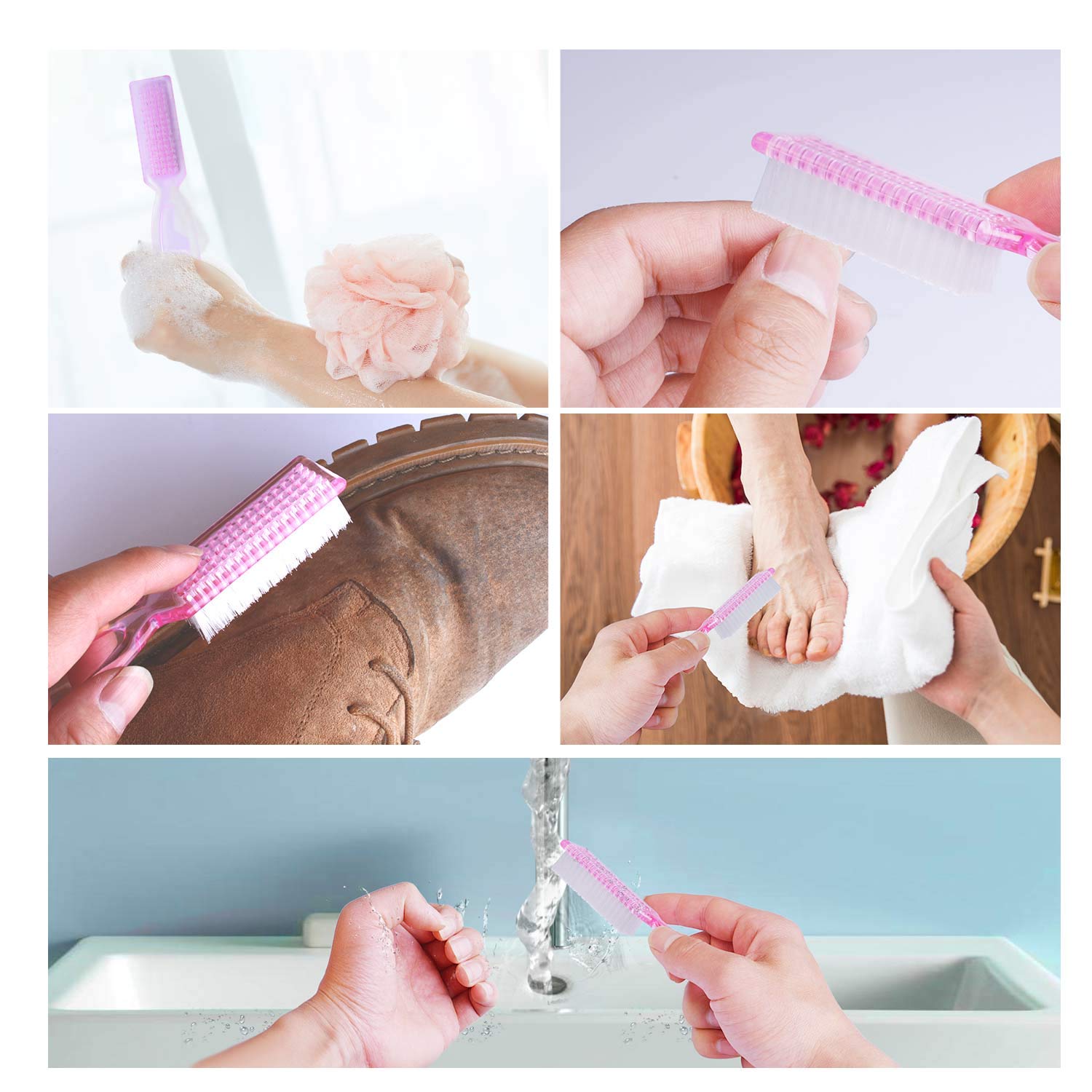 Handle Grip Nail Brush, 4 Pieces Hand Fingernail Scrub Cleaning Brushes Kit with 1 Piece Pedicure Brush for Toes and Nails Cleaner Men Women : Beauty
