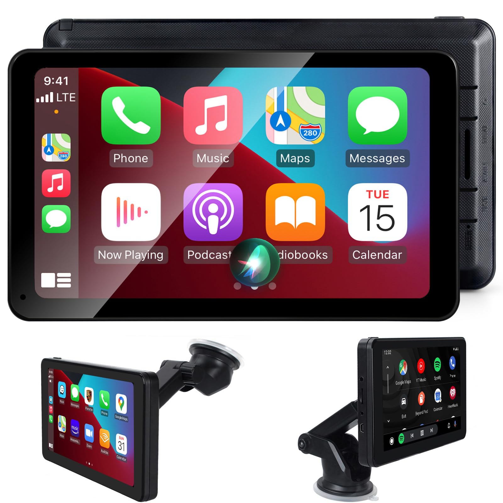 Wireless Apple CarPlay Android Auto Screen, Car Stereo 7" HD Touch Screen AirPlay Portable Navigation Radio Video Music Player Bluetooth WiFi, Voice Control, Mirror Link