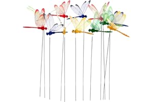 Warmshine 24 Pieces 3D Dragonfly Garden Decor Dragon Fly Garden Stakes Dragonflies Garden Ornaments Patio Decoration Dragonfly Stakes with Sticks, 4 Colors