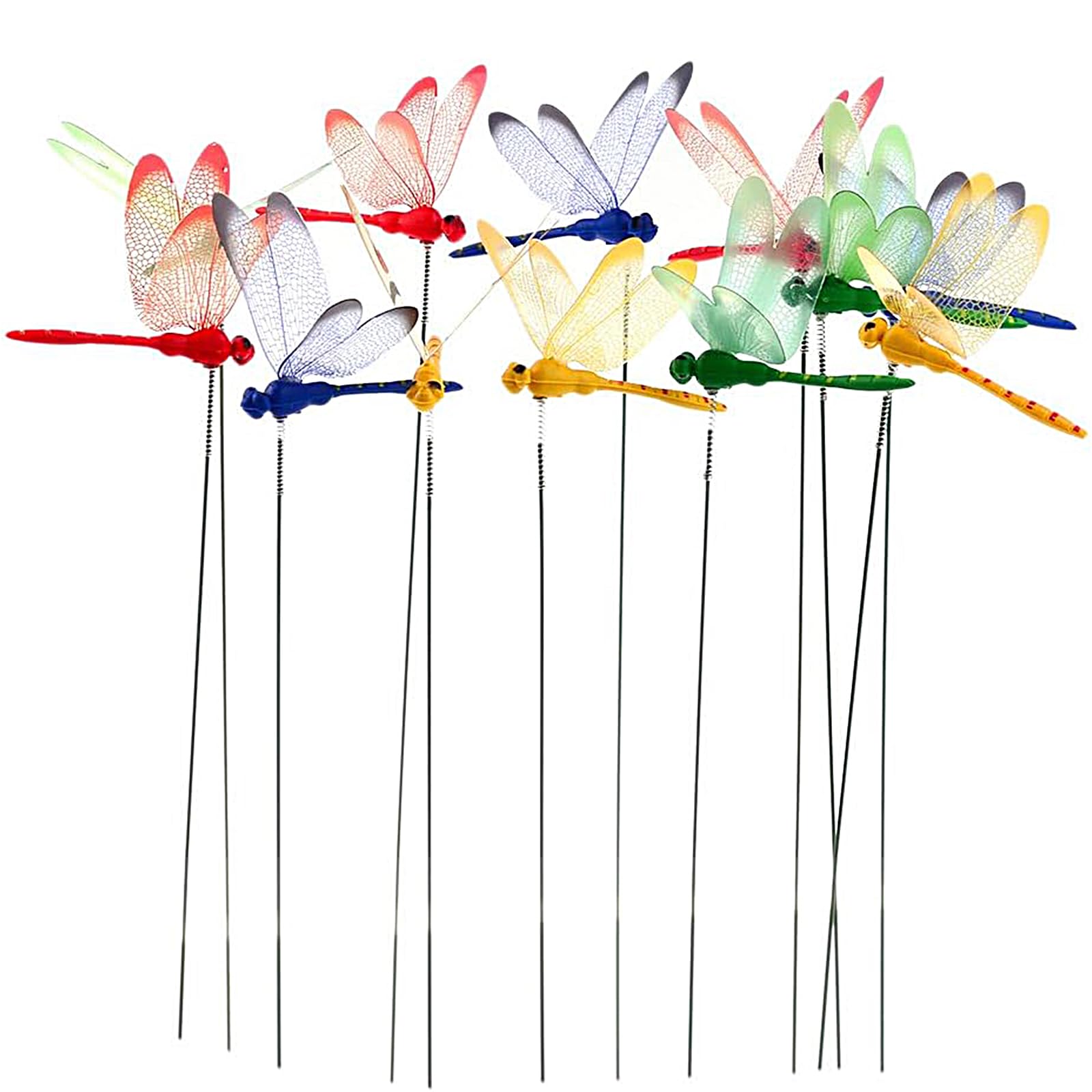 Photo 1 of Warmshine 24 Pieces 3D Dragonfly Garden Decor Dragon Fly Garden Stakes Dragonflies Garden Ornaments Patio Decoration Dragonfly Stakes with Sticks, 4 Colors