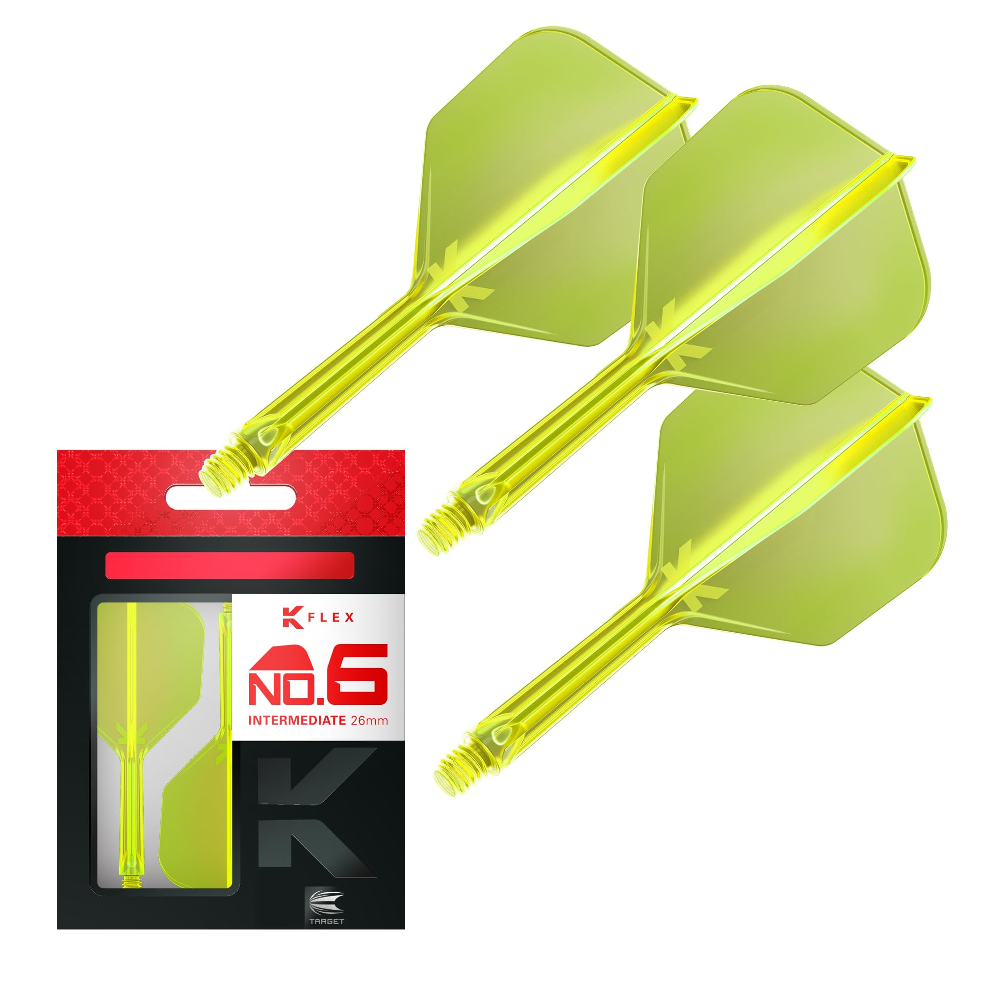 Target Darts K Flex Integrated Dart Flights And Shafts, No.6 Yellow (Intermediate) | Pack Of 3 K-Flex - No6, Kflex All In One Moulded Dart Flight & Stem | Professional Dart Accessories