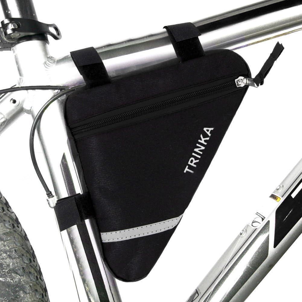 Wommty Bike Triangle Cycling Bicycle Front Tube Frame Pouch Saddle Bag With Reflective Stripe, Black, 7.4 x 7 x 1.7 inches