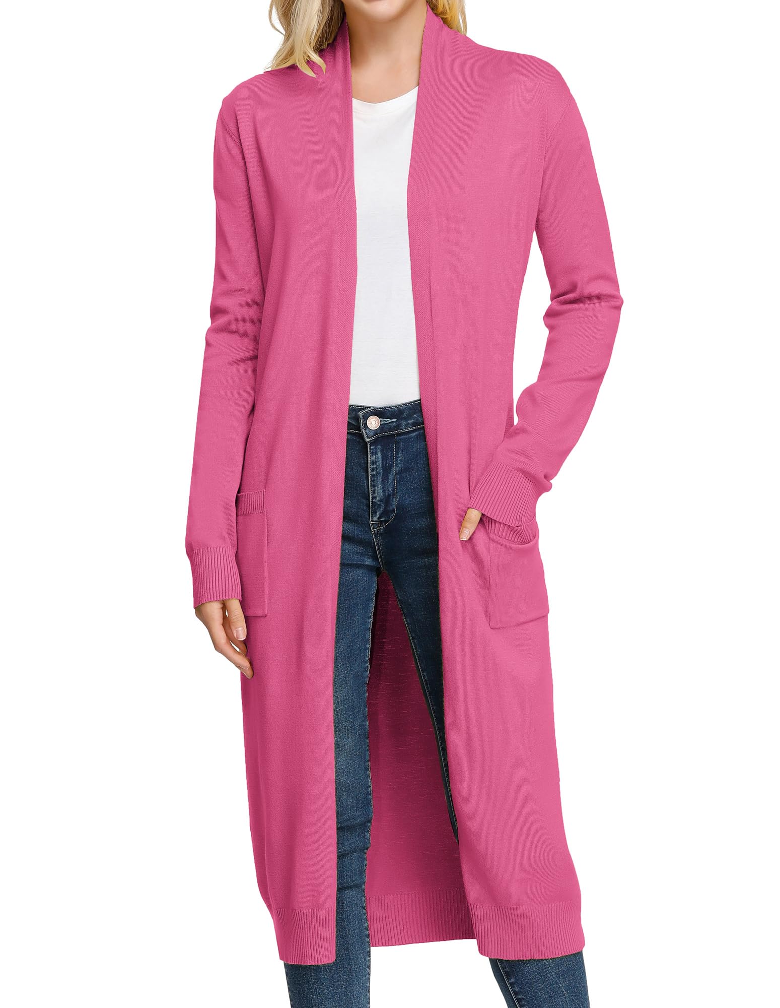 GRACE KARIN Long Pink Cardigans for Women Trendy Lightweight Summmer Outfits Open Front Sweater Basics Work Clothes Image