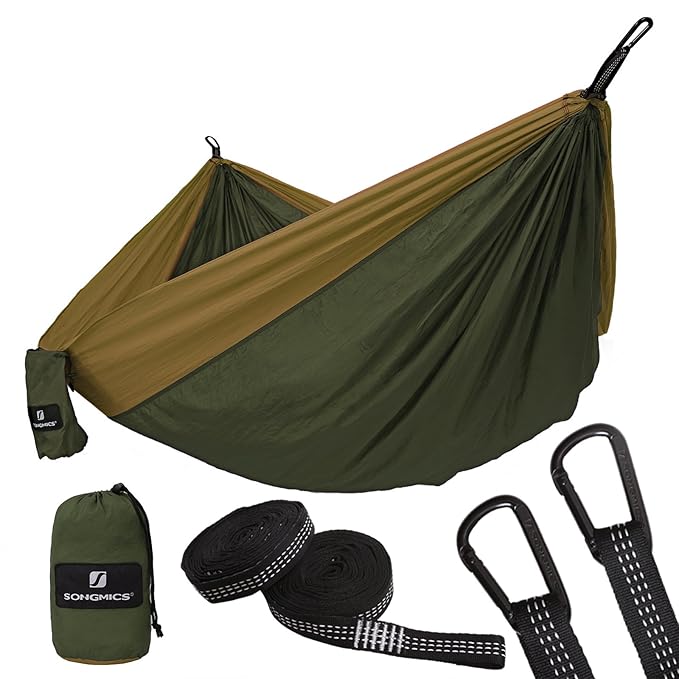 SONGMICS Hängematte, Ultraleicht, tragbar und atmungsaktiv, für 2 Personen, aus Fallschirm Nylon, bis 300 kg belastbar, 300 x