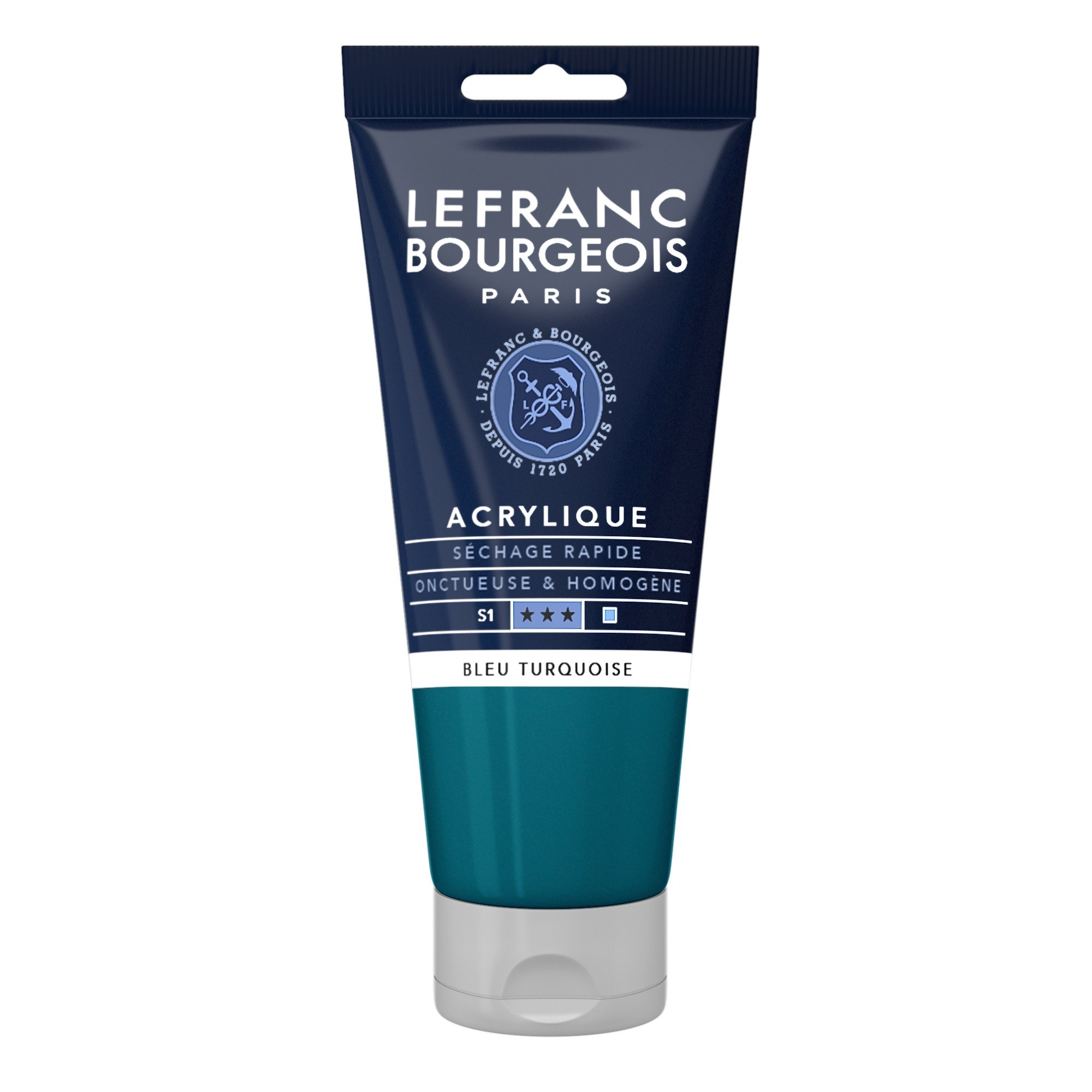 Lefranc Bourgeois 300457 Fine Acrylic Paint - Turquoise Blue, 80 ml Tube, Creamy Water-Based Acrylic Paint, Quick Drying, Non-Fading, Waterproof