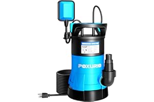 POXURIO Submersible Sump Pump, 1HP 5300GPH High Flow Dirty Clean Water Transfer Pump with Automatic Float Switch, 26FT Long Cord for Pond, Swimming Pool, Flooded Cellar, Aquarium and Irrigation