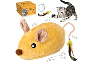 ANKEGE Interactive Cat Toys Mouse for Indoor Cats Rechargeable LED Cat Mouse Toy Feather Tail with Beel Lifelike Electric Automatic Moving Mouse Cat Toy for All Breeds Cat Boredom Exercise-Yellow