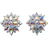 Faship Statement Crystal Rhinestone Floral Clip On Earrings