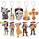 CMUSKO Dia De Los Muertos Decorations-30Pcs Day of the Dead Wood Ornaments Sugar Skull Hanging Wooden Sign,Halloween Tree Ornaments Mexican Fiesta Day of the Dead Decor