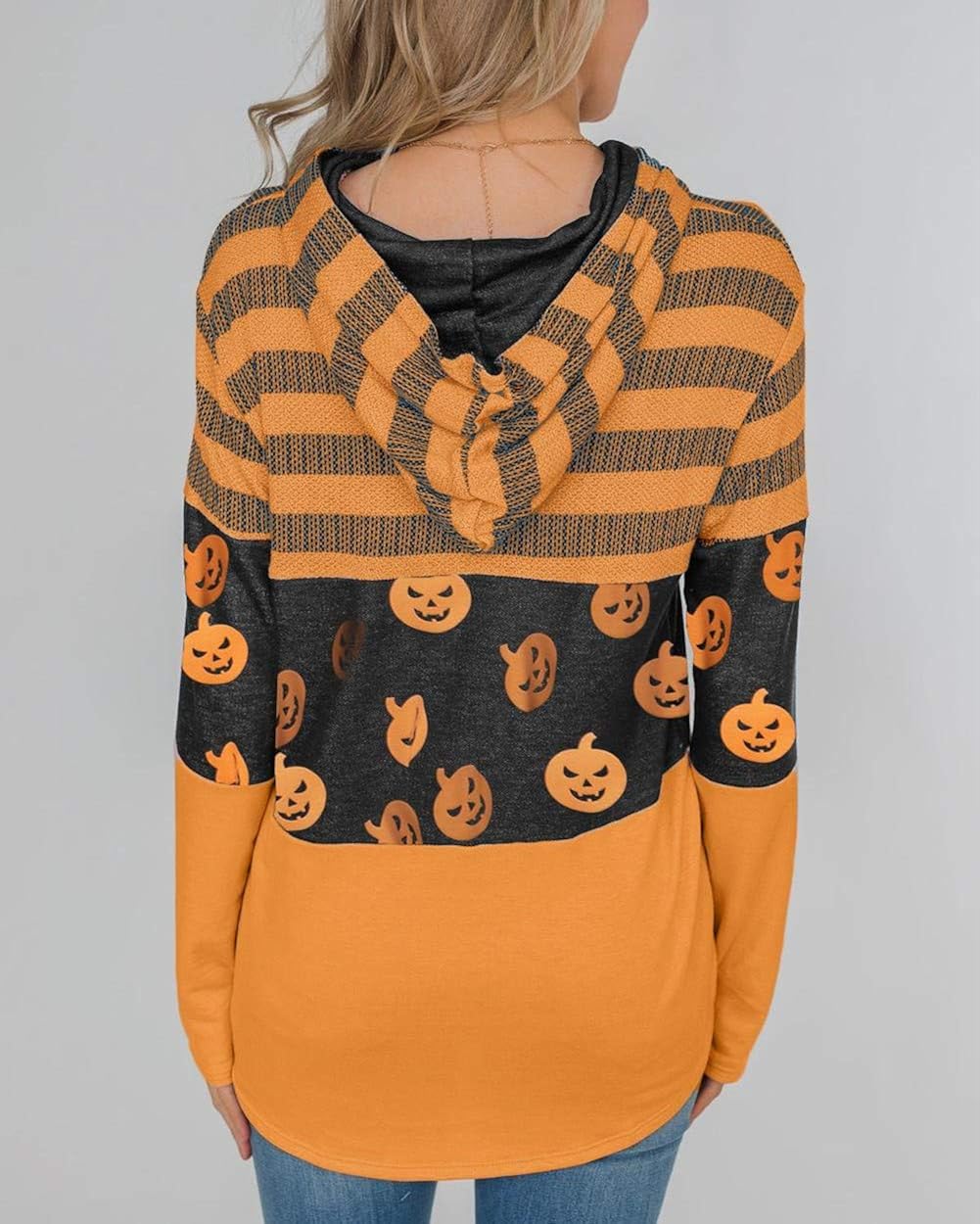 Grace's Secret Women’s Halloween Hoodies Pumpkin Long Sleeve Stripe Tunic Sweatshirt Pullover Blouse Top: Clothing