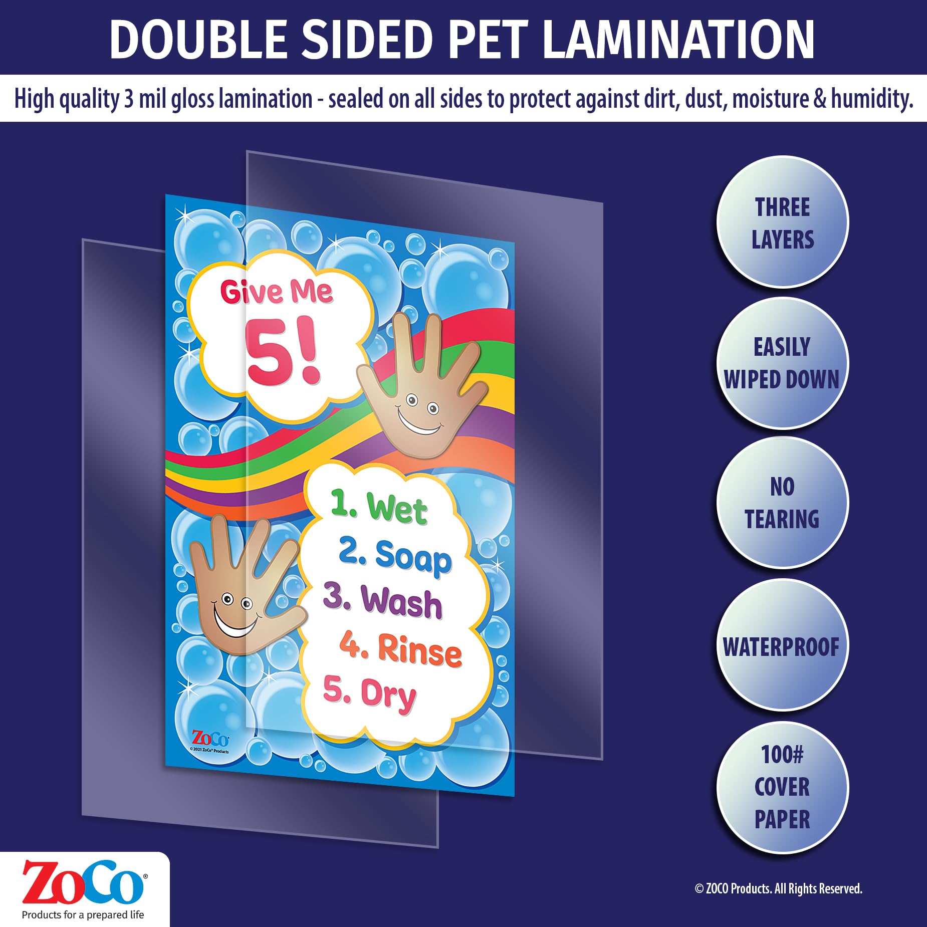 Give Me 5 Handwashing Poster – 12x18” Laminated – Wash Hands Sign for Kids – Preschool, Daycare Bathroom & School Nurse Office Decorations