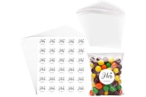 AIOMOB 100 Set His Her Favorite Stickers Candy Bags Wedding Favor Stickers 4x6 Inches Self Sealing Cellophane Bags for Wedding Favor Labels Guest Welcome Bag Stuffers Bulk