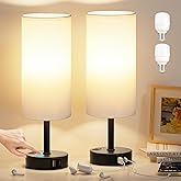 Table Lamp for Bedroom Set of 2 - Touch 3 Way Dimmable Bedside Lamps with USB C and A Ports, Night Lamp for Nightstand with A