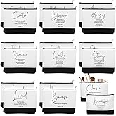Huhumy 20 Pcs Inspirational Christian Gifts for Women Bulk Religious Makeup Bags Canvas Bible Verse Cosmetic Bag with Zipper Valentines Church Gift for Ladies Sister Mom(White&black,Bible Words)