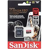 SanDisk Extreme PRO microSDHC Memory Card Plus SD Adapter up to 100 MB/s, Class 10, U3, V30, A1 - 32GB SDSQXCG-032G