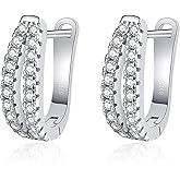 Inf.Story U-shape Moissanite Hoop Earrings, D Color VVS1 Brilliant 925 Sterling Silver Double Huggie Earrings for Women or Mom Jewelry Gift
