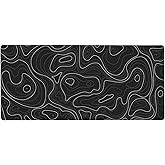 Large Gaming Mouse Pad Black Topographic Contour Mouse Pad with Stitched Edges & Nonslip Rubber Base Extended XXL Long Mousepad Big Desk Mat for Company Office Work, 35.4 x 15.7 in